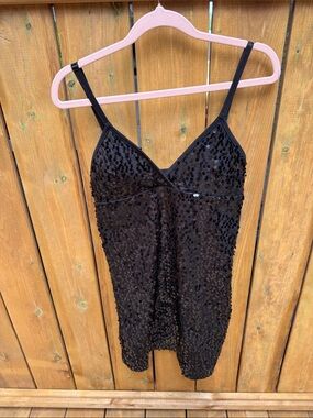 Source Unknown Black Sequin Slip Dress